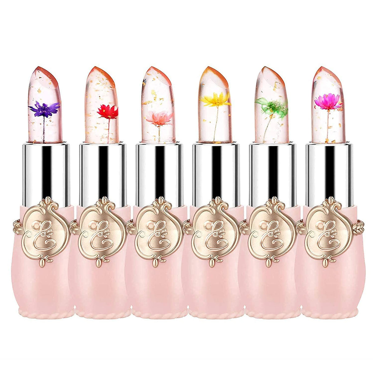 firstfly Pack of 6 Crystal Flower Jelly Lipstick, Long Lasting Nutritious Lip Balm Lips Moisturizer Magic Temperature Color Change Lip Gloss (Pink) Beauty & Personal Care firstfly