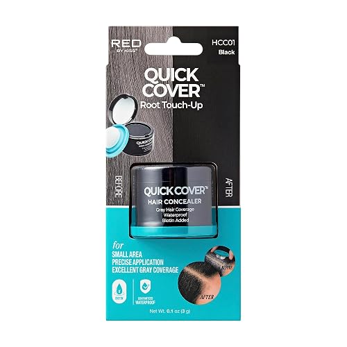 Red by Kiss Quick Cover Hair Concealer, Temporary Root Touch-Up, Precision Gray Coverage, Lightweight & Waterproof, Biotin Infused (Black) Beauty & Personal Care Red by Kiss