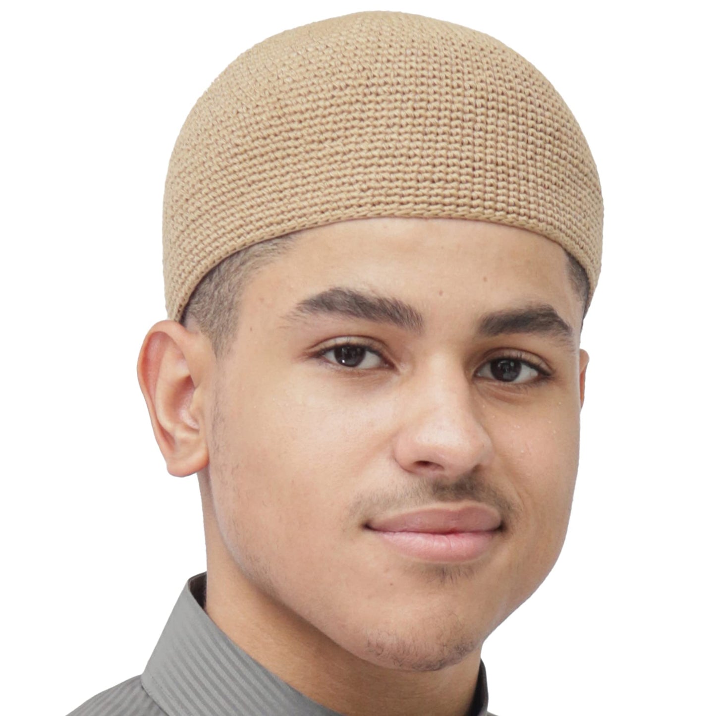 TheKufi Cotton Kufi Skull Cap - Light Brown Hand-Crocheted 100% Cotton Head Cover (L = 23" (58.5cm)) Beauty and Personal Care TheKufi
