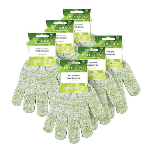 EcoTools Bath + Shower Gloves 6 Pack, Exfoliating Gloves Remove Dead Skin & Cleanse The Whole Body, Bath Gloves To Scrub & Hydrate, Self-Tanner Beauty & Personal Care EcoTools