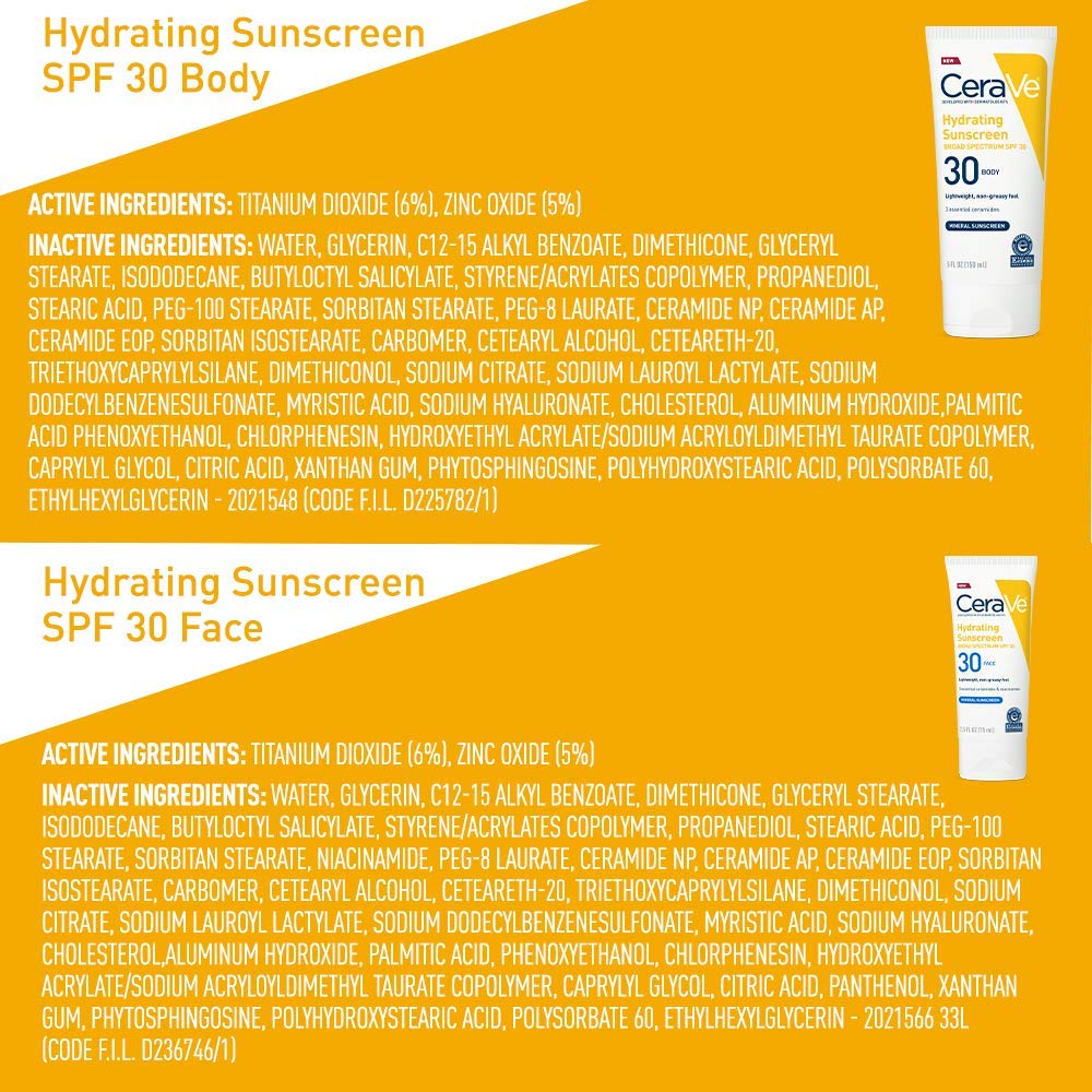 Cerave Sunscreen Bundle SPF 30 | Contains Mineral Sunscreen for Face SPF 30, 2.5 Ounce, and Mineral Body Sunscreen SPF 30, 5 Ounce 1 ea Beauty & Personal Care CeraVe