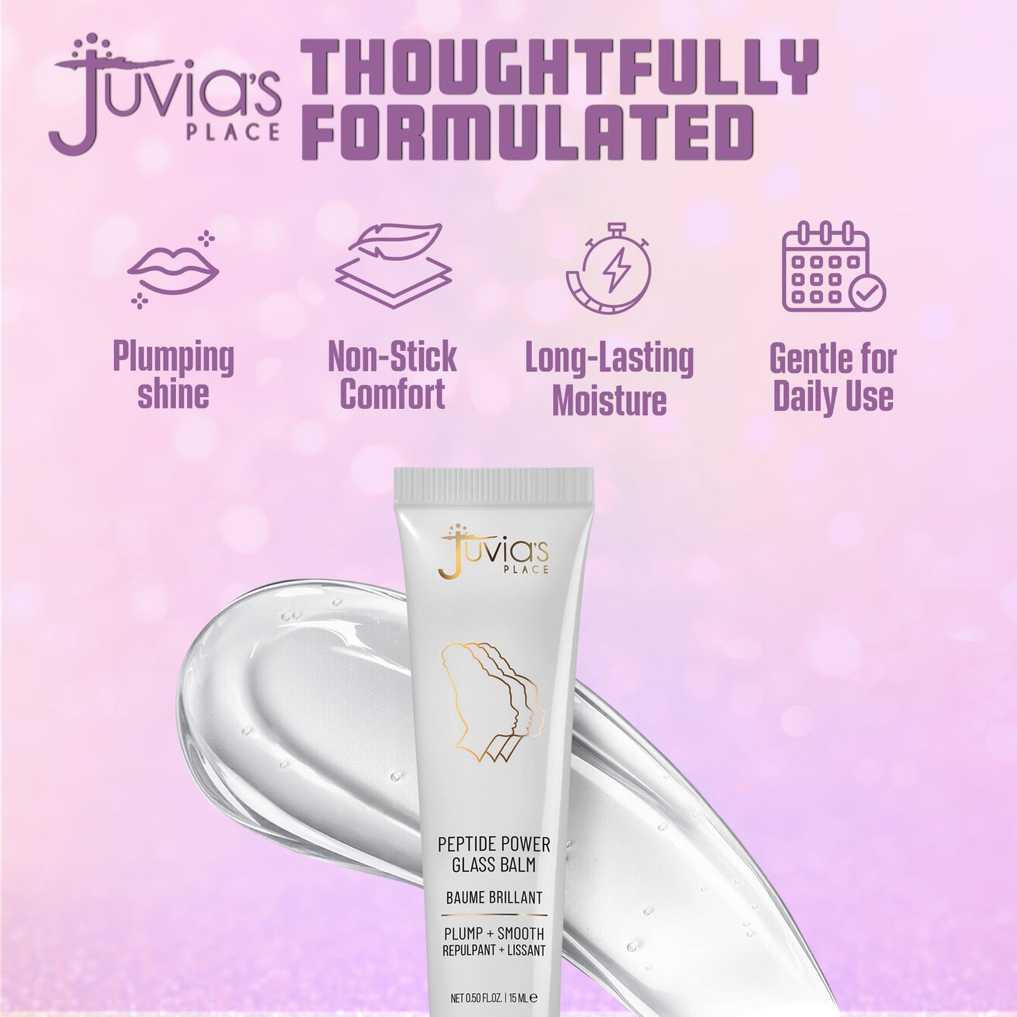 Juvia's Place Peptide Power Glass Balm - High-Shine, Glossy Finish with Plumping Peptide Complex - Hydrates, Smooths, and Nourishes Lips - Non-Sticky Beauty & Personal Care Juvia's Place