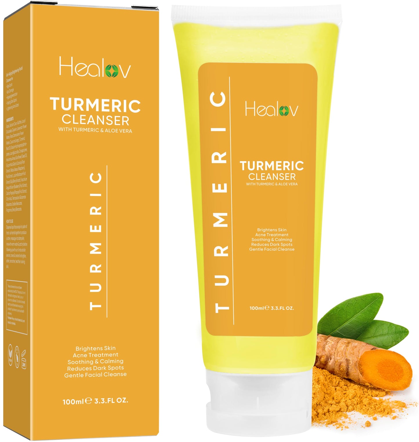 Healov Turmeric Face Wash, Turmeric Clear Skin Liquid Soap - 100% Natural Anti Aging Exfoliating Facial Cleanser for Spots, Clearing Acne Scars, Age Beauty & Personal Care Healov