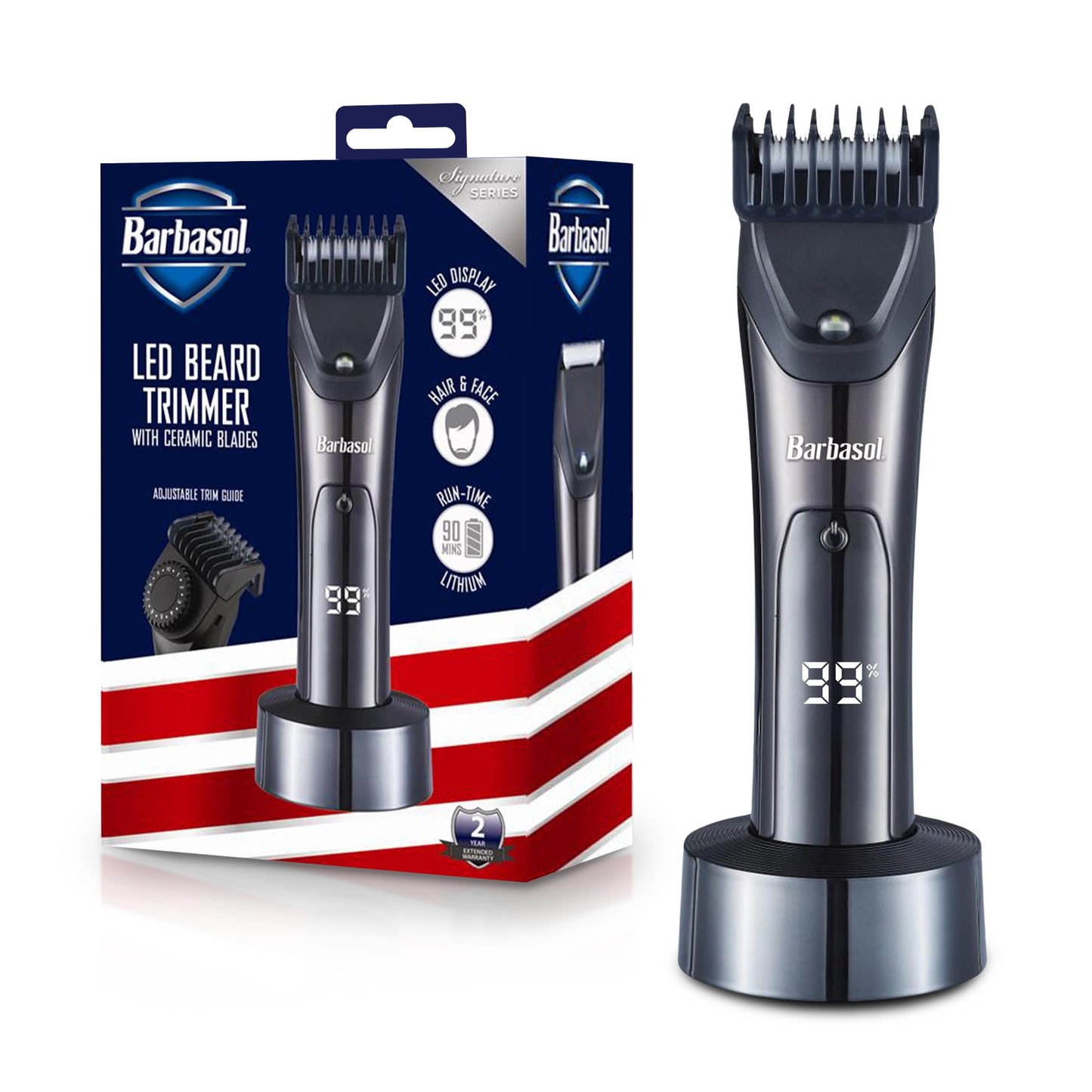Barbasol Hair and Beard Trimmer for Men, Rechargeable Battery with Charging Base, Powerful Hypoallergenic Ceramic Blades, Dial Adjustable Hair Guard Beauty and Personal Care Barbasol