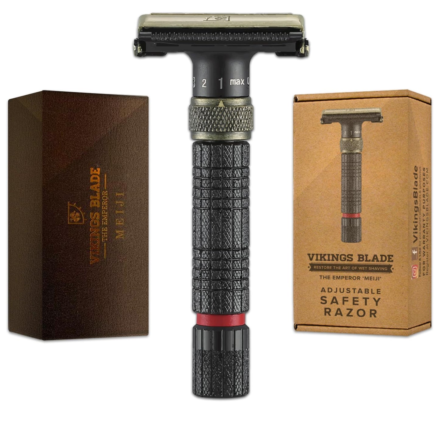 VIKINGS BLADE Adjustable Double Edge Safety Razor + Luxury Case. Smooth, Reusable, Eco-Friendly (The Emperor “Meiji”) Beauty and Personal Care Vikings Blade
