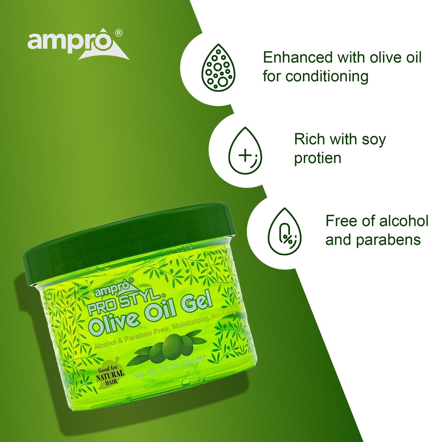 AmPro Pro Styl Protein Styling Gel - Moisturizes and Defines Strands - Helps Protect and Hydrate, Tames and Adds Shine without Weighing Down Tresses Beauty & Personal Care AmPro