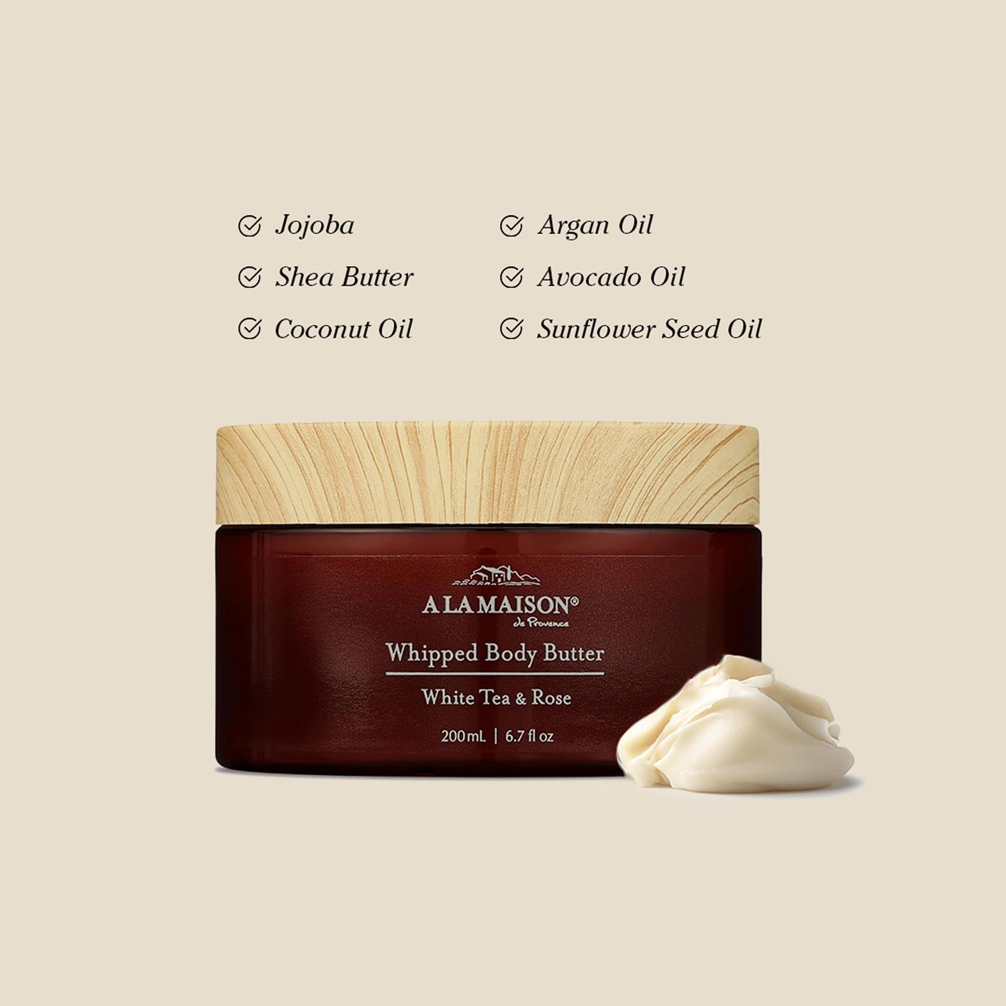 A LA MAISON Whipped Body Butter - Shea Butter Moisturizer with Argan, Avocado & Jojoba Oils - Ultra-Rich Body Cream for Dry Skin - 6.7 oz - Amber Beauty & Personal Care A LA MAISON