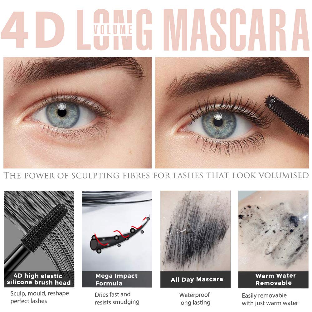 4D Silk Fiber Lash Mascara, Waterproof Long Lasting Mascara Black Volume and Length Natural, Exquisitely Full, Lengthening Thickening Softer Fuller Beauty and Personal Care FGHJ