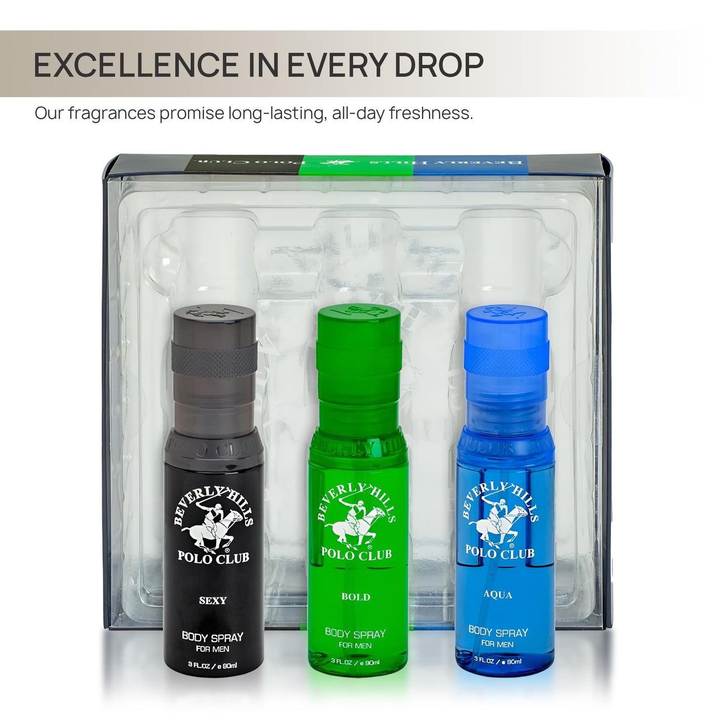 Beverly Hills Polo Club Men's Body Spray Collection Gift Set - 3 Distinct Luxury Designer Scents for Elevated Daily Confidence & All-Day Freshness, 3 Beauty & Personal Care Beverly Hills Polo Club
