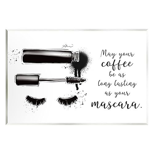 Stupell Industries Coffee & Lashes Mascara Phrase Wood Wall Art, Design by Alison Petrie Beauty & Personal Care Stupell Industries