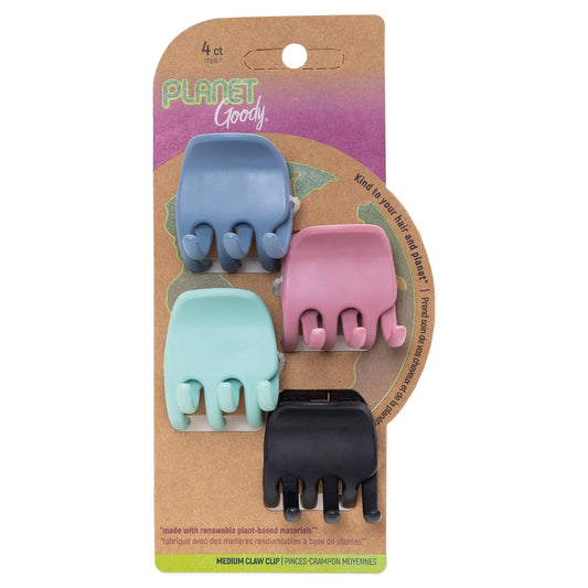 Planet Goody Plant-Based Heritage Claw Clips, Medium, Extra Strong, Bright Colors, Pink, Periwinkle, Green, And Black, 4 Count Beauty & Personal Care GOODY