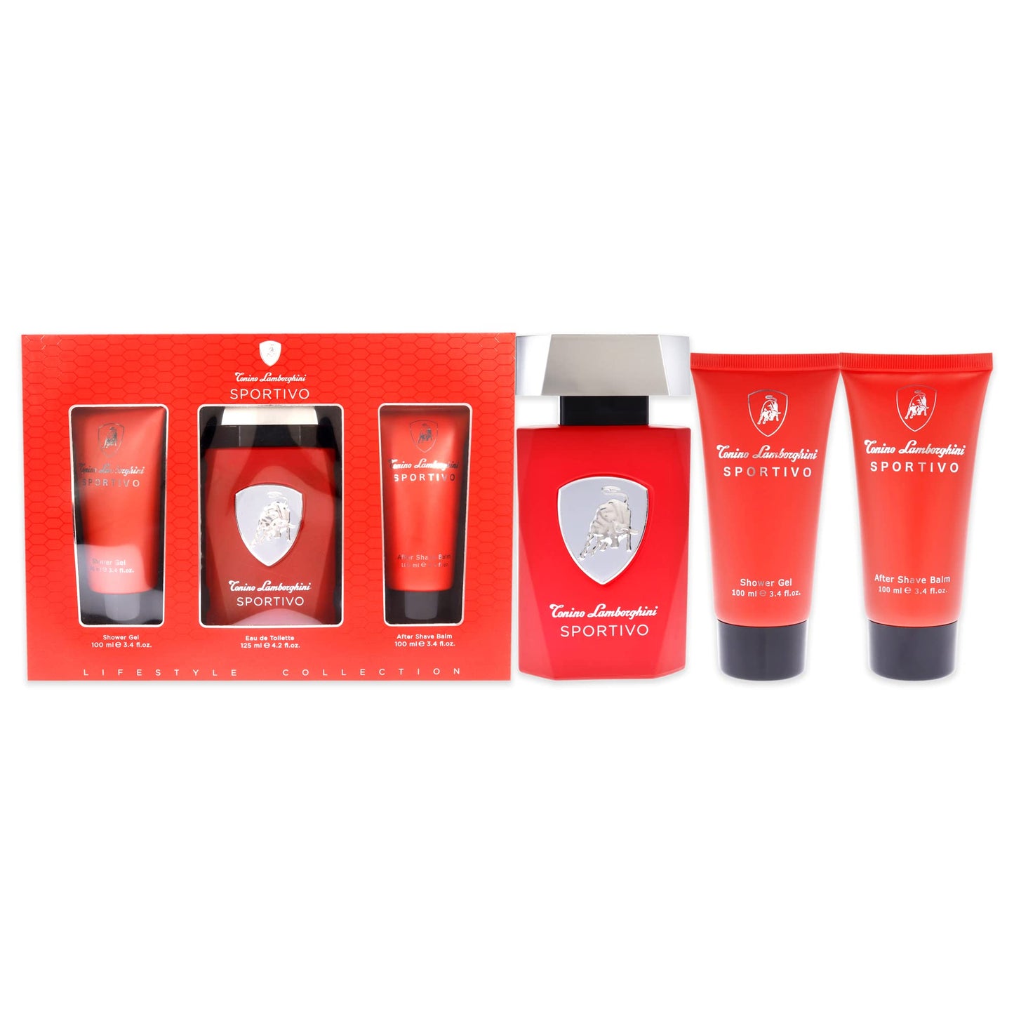 Tonino Lamborghini Lamborghini Sportivo Men 3 Pc Gift Set 4.2oz EDT Spray, 3.4oz After Shave Balm, 3.4oz Shower Gel Beauty & Personal Care Tonino Lamborghini Golf
