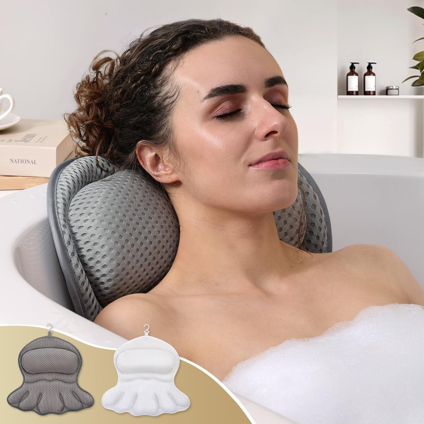 Bath Pillow Luxury Bathtub Pillow, Extra Soft & Comfortable Bath Pillow for Tub Head Neck and Back Support, with 4D Air Mesh Cushions & Non-Slip Beauty and Personal Care Binobella