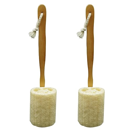 Natural Exfoliating Loofah Luffa Loofa Back Sponge Scrubber Brush with Long Wooden Handle Stick Holder Body Shower Bath Spa Pack of 2 Beauty & Personal Care TTYBG
