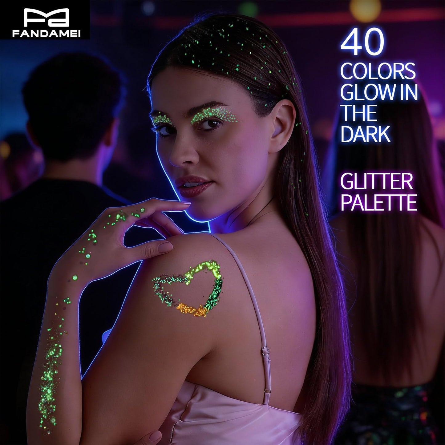 FANDAMEI 40 Colors Glow in The Dark Glitter, Face Glitter for Kids Women Girls, Body Glitter Hair Glitter for Halloween Rave Carnival Party Glitter Beauty and Personal Care Fandamei