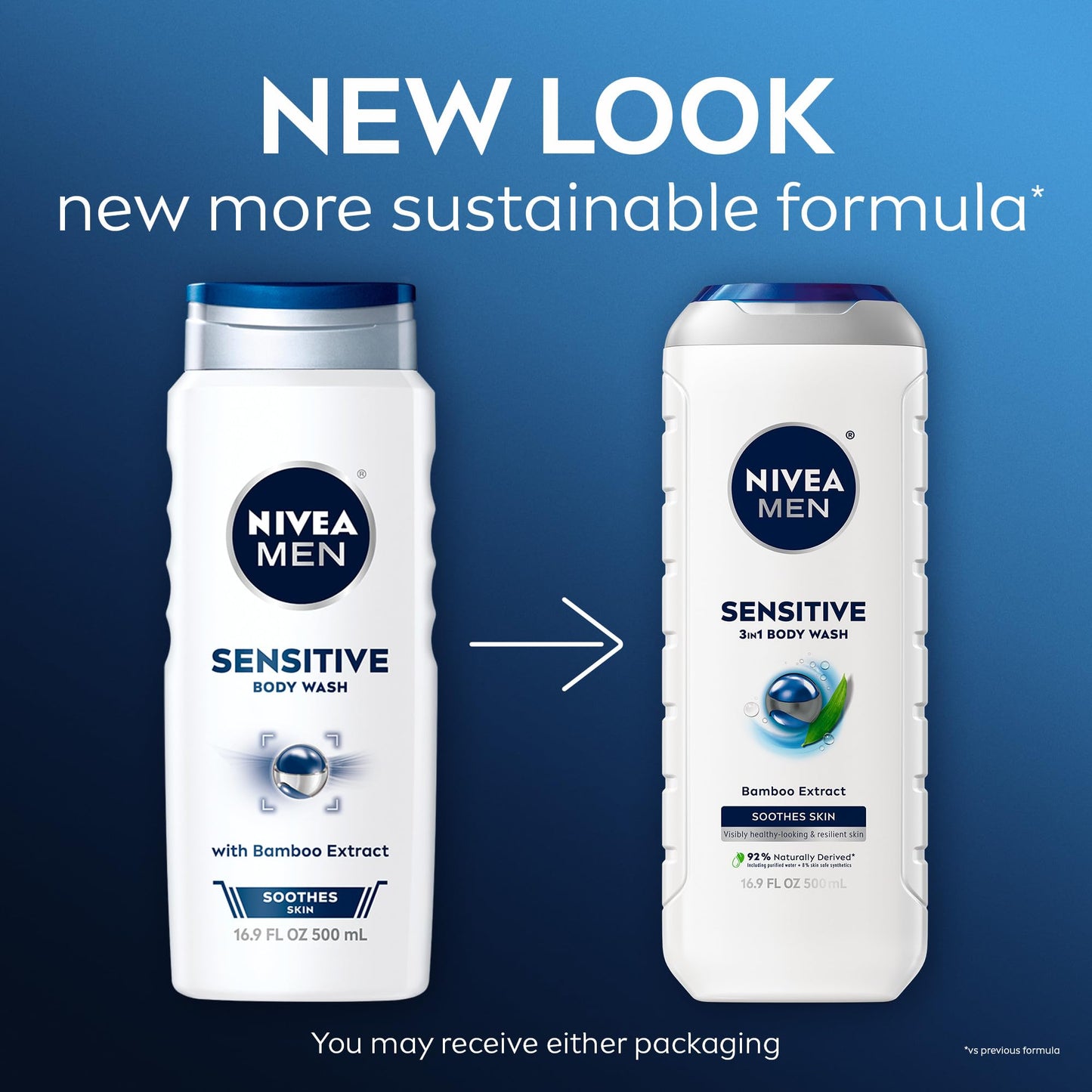 NIVEA MEN Sensitive Body Wash with Bamboo Extract, Moisturizing Body Wash for Sensitive Skin, Soap Free Shower Gel for Men with No Drying Alcohol Beauty & Personal Care NIVEA