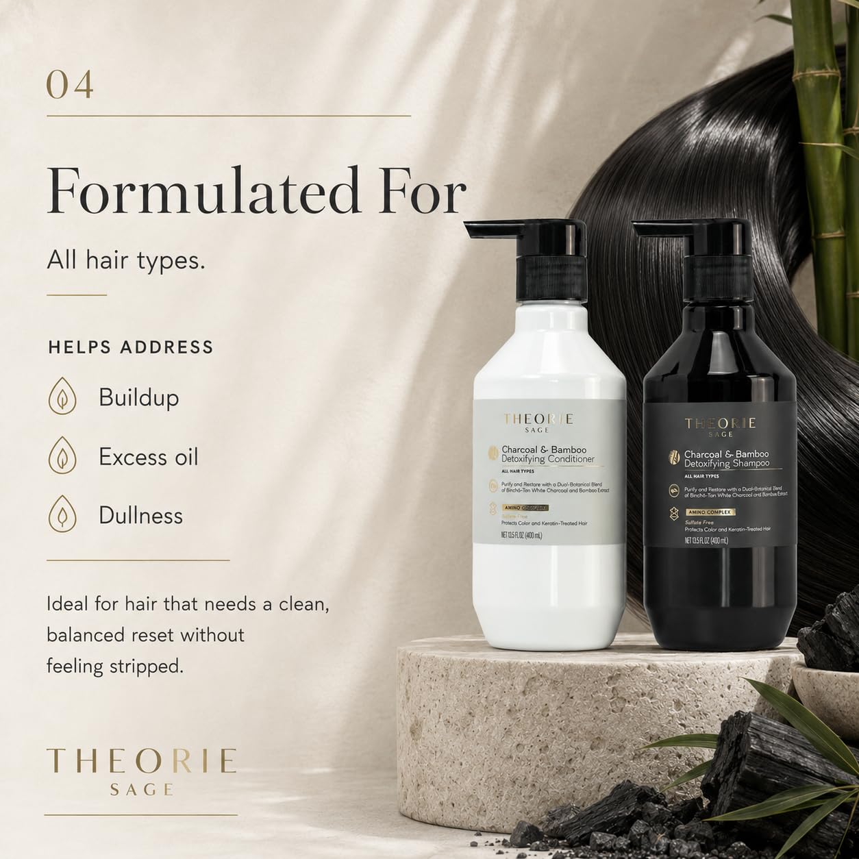Charcoal & Bamboo Detoxifying Shampoo & Conditioner Set 13.5 fl. oz. (400ml) Beauty & Personal Care Theorie