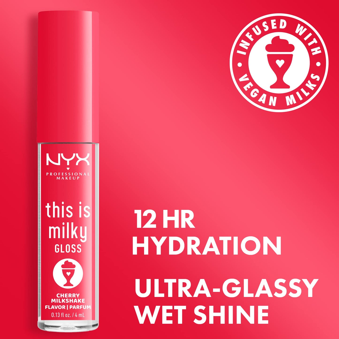NYX PROFESSIONAL MAKEUP This Is Milky Gloss, Lip Gloss with 12 Hour Hydration, Vegan - Cherry Milkshake (Cherry Pink) Beauty & Personal Care NYX PROFESSIONAL MAKEUP