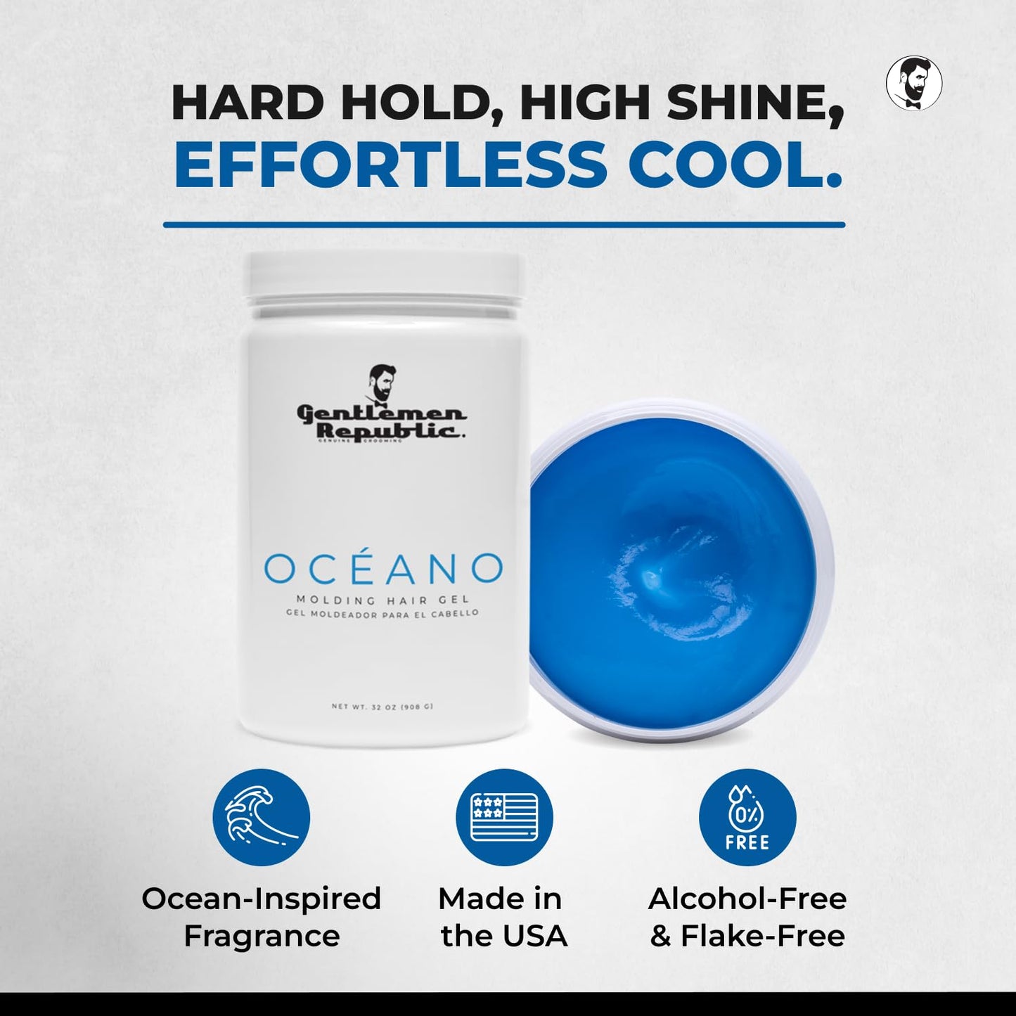 Gentlemen Republic Oceano Men's Hair Gel 64oz without Pump - Strong Touchable Hold and High Shine Styling Gel for Hair, 100% Alcohol-Free Professional Beauty & Personal Care Gentlemen Republic