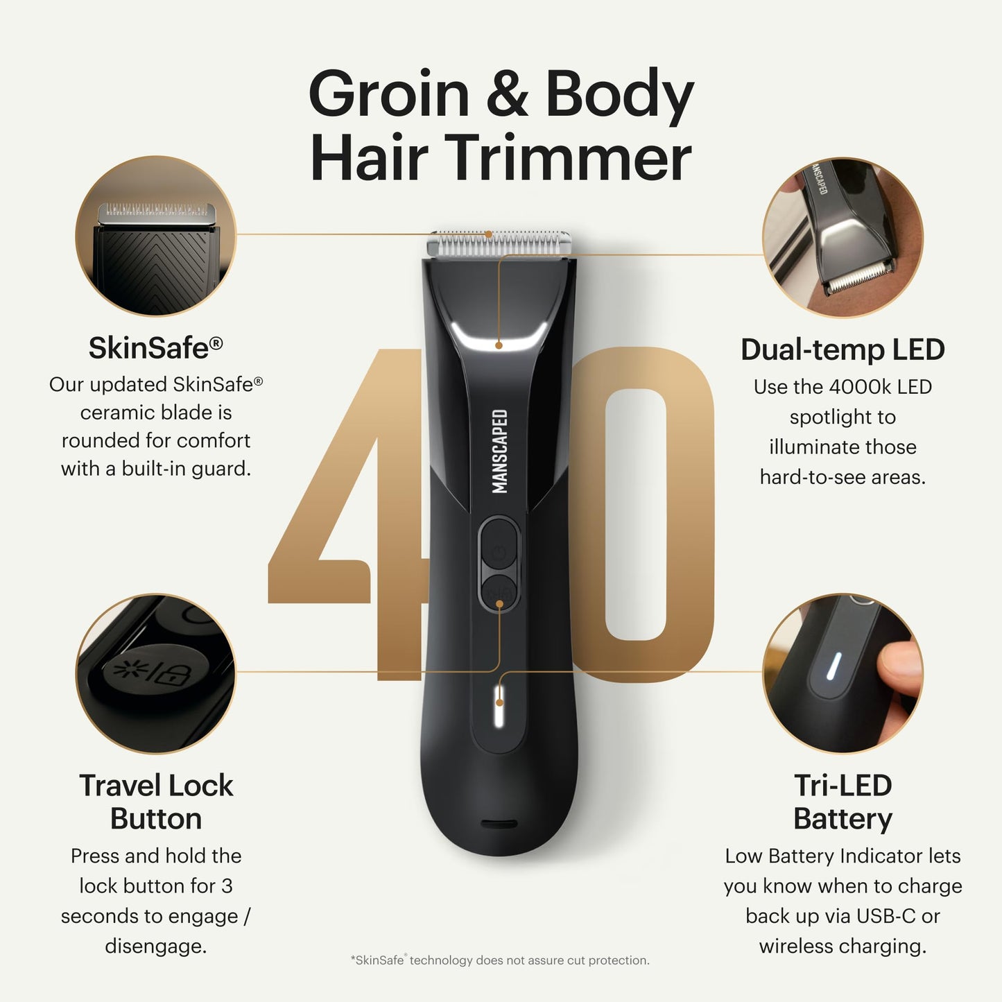 MANSCAPED® The Lawn Mower® 4.0 PRO - Groin & Body Hair Trimmer, Updated SkinSafe® Trimmer Blade, Waterproof Wet/Dry Groomer, USB-C & Wireless Charging Beauty and Personal Care MANSCAPED