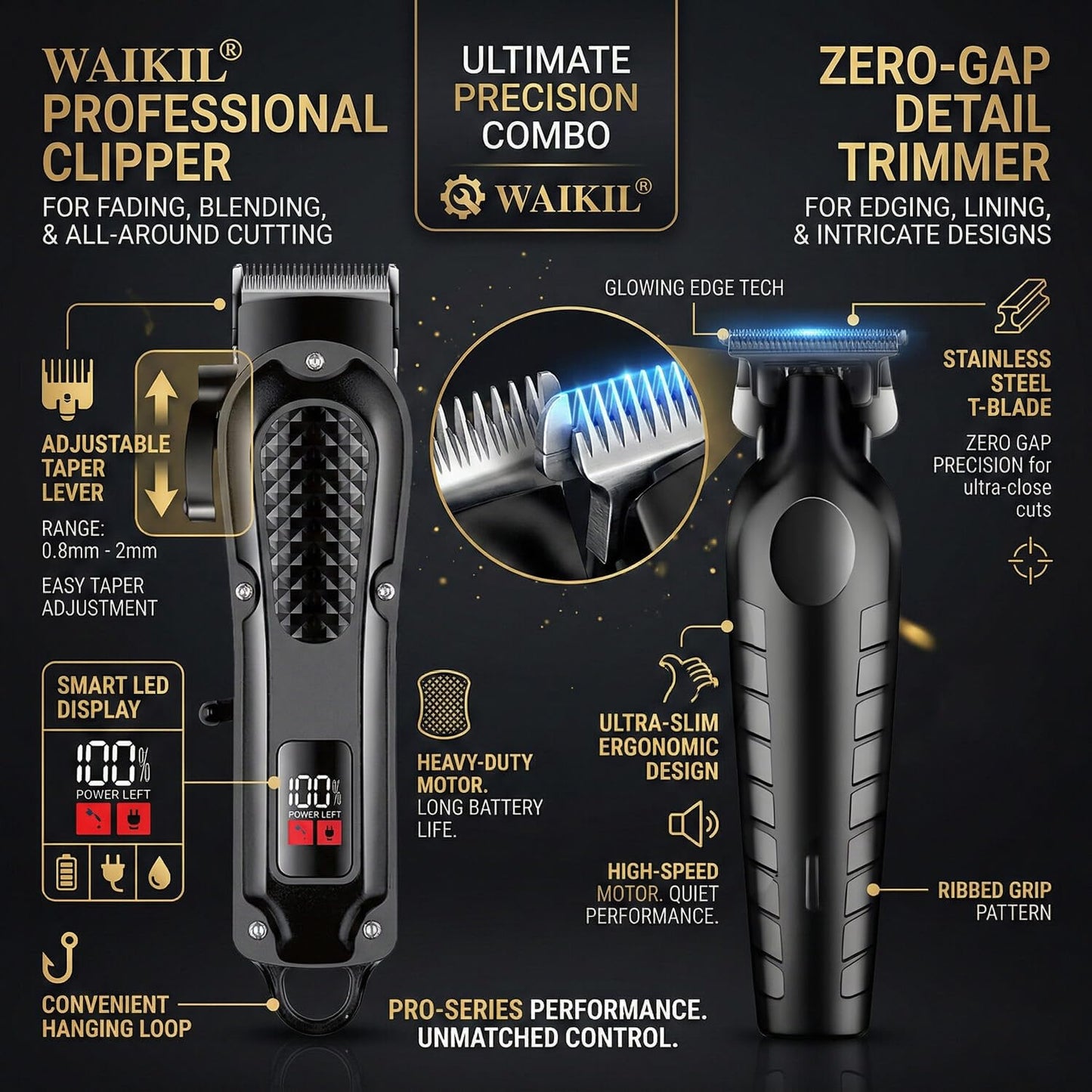 WAIKIL Professional Hair Clippers for Men with T-Blade Trimmer, Cordless Barber Clippers Set, Rechargeable Grooming Kit with Guards, Beard Trimmer Beauty and Personal Care WAIKIL
