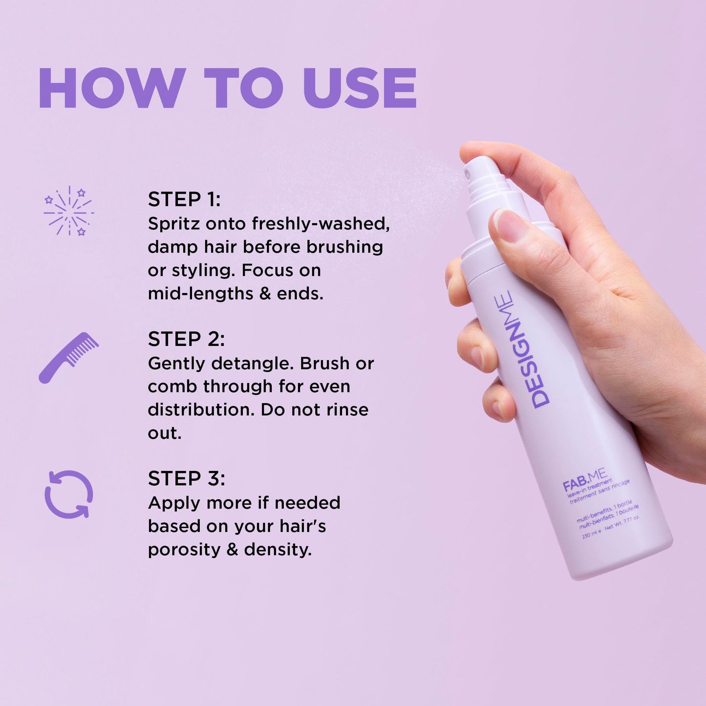 FAB.ME Leave-In Conditioner Spray by Design.Me - Adds Shine, Detangles, Frizz Control - UV & Heat Protection - Color Safe - Reduces Breakage & Blow Beauty & Personal Care Design.Me
