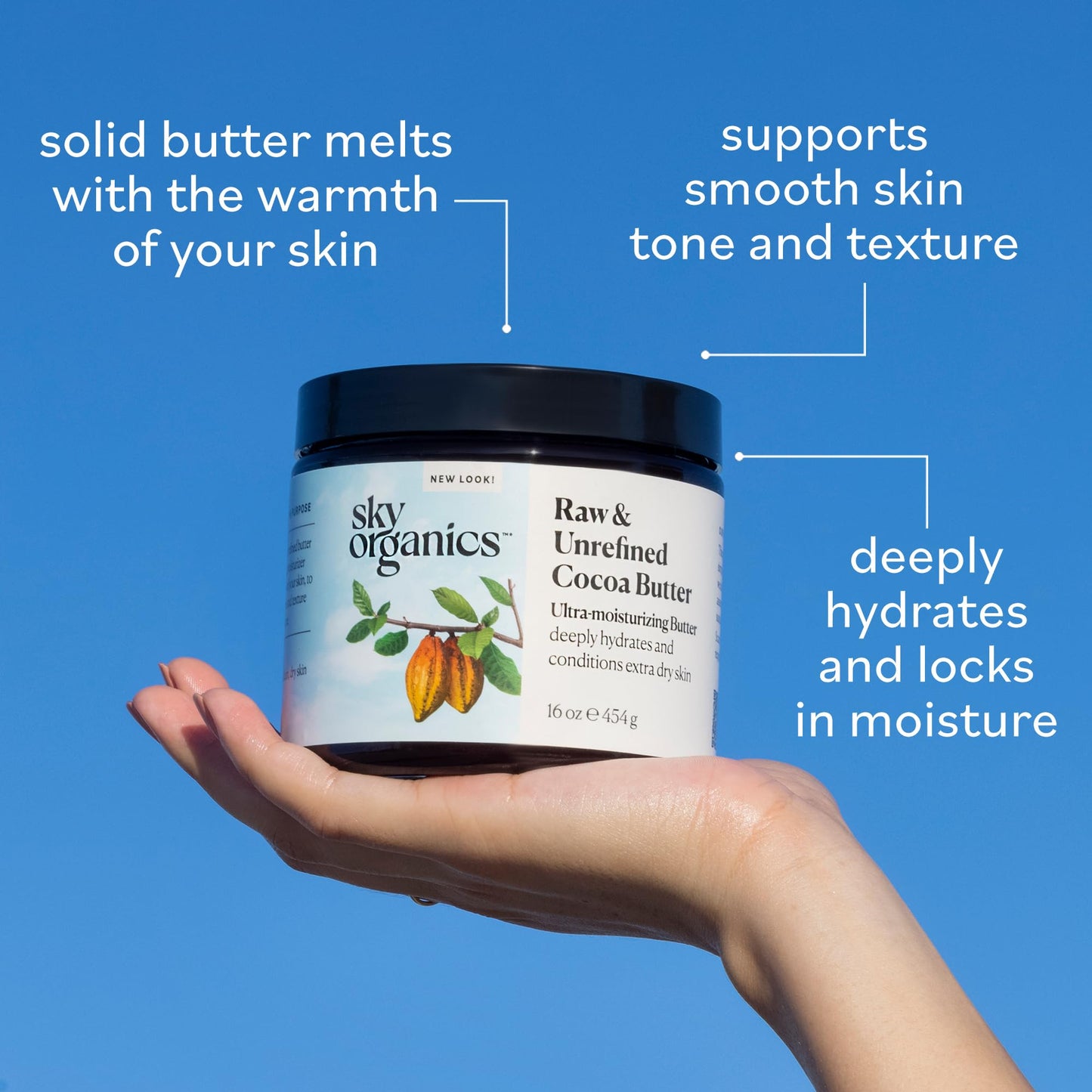Sky Organics Raw Cocoa Butter for Body (16 oz) 100% Pure & Unrefined Solid Butter - Deeply Hydrates & Conditions Very Dry Skin - Promotes Smooth Tone Beauty & Personal Care Sky Organics