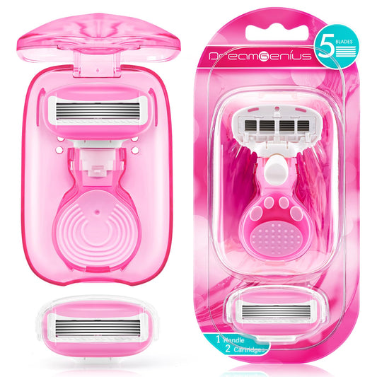 DreamGenius Travel Razors for Women, Travel Size Toiletries Include 1 Handle and 2 Cartridges, Extra Smooth 5-Blade Travel Essentials Razor with Case Beauty and Personal Care DreamGenius Default Title
