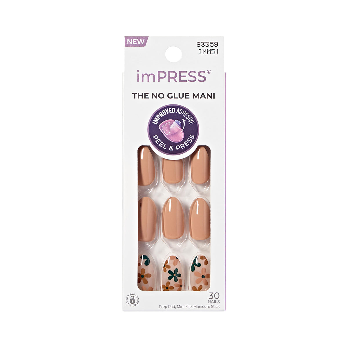 Kiss Impress No Glue Mani Press On Nails, Design, 'As It Was', Beige, Medium Size, Almond Shape, Includes 30 Nails, Prep Pad, 1 Manicure Stick, 1 Mini
