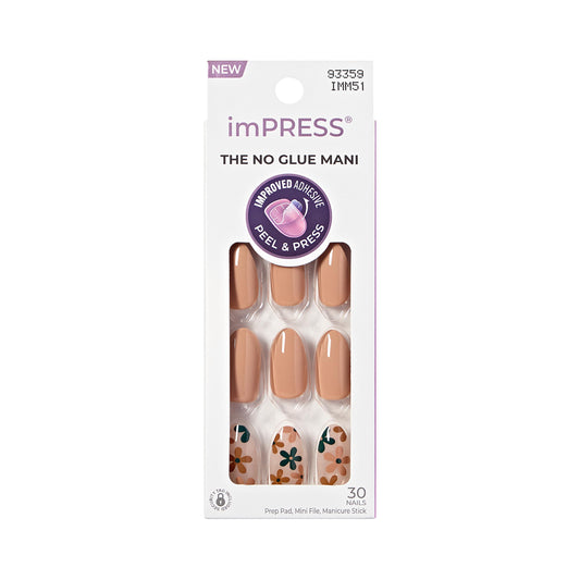 Kiss Impress No Glue Mani Press On Nails, Design, 'As It Was', Beige, Medium Size, Almond Shape, Includes 30 Nails, Prep Pad, 1 Manicure Stick, 1 Mini