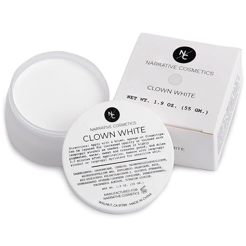 Narrative Cosmetics Clown White Cream Makeup, Quick Drying Professional Face Paint for the Stage, Film, Halloween, and Cosplay, 1.9 Oz. Beauty & Personal Care Narrative Cosmetics