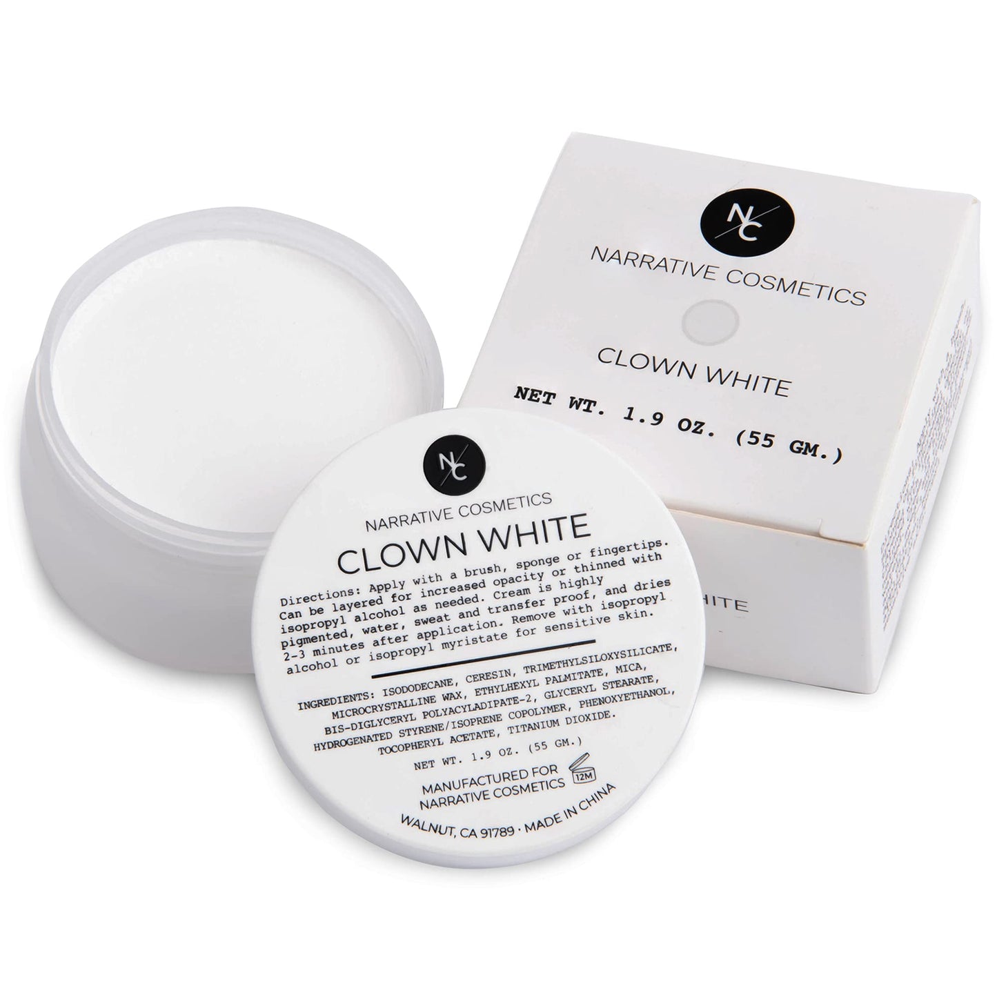 Narrative Cosmetics Clown White Cream Makeup, Quick Drying Professional Face Paint for the Stage, Film, Halloween, and Cosplay, 1.9 Oz. Beauty & Personal Care Narrative Cosmetics