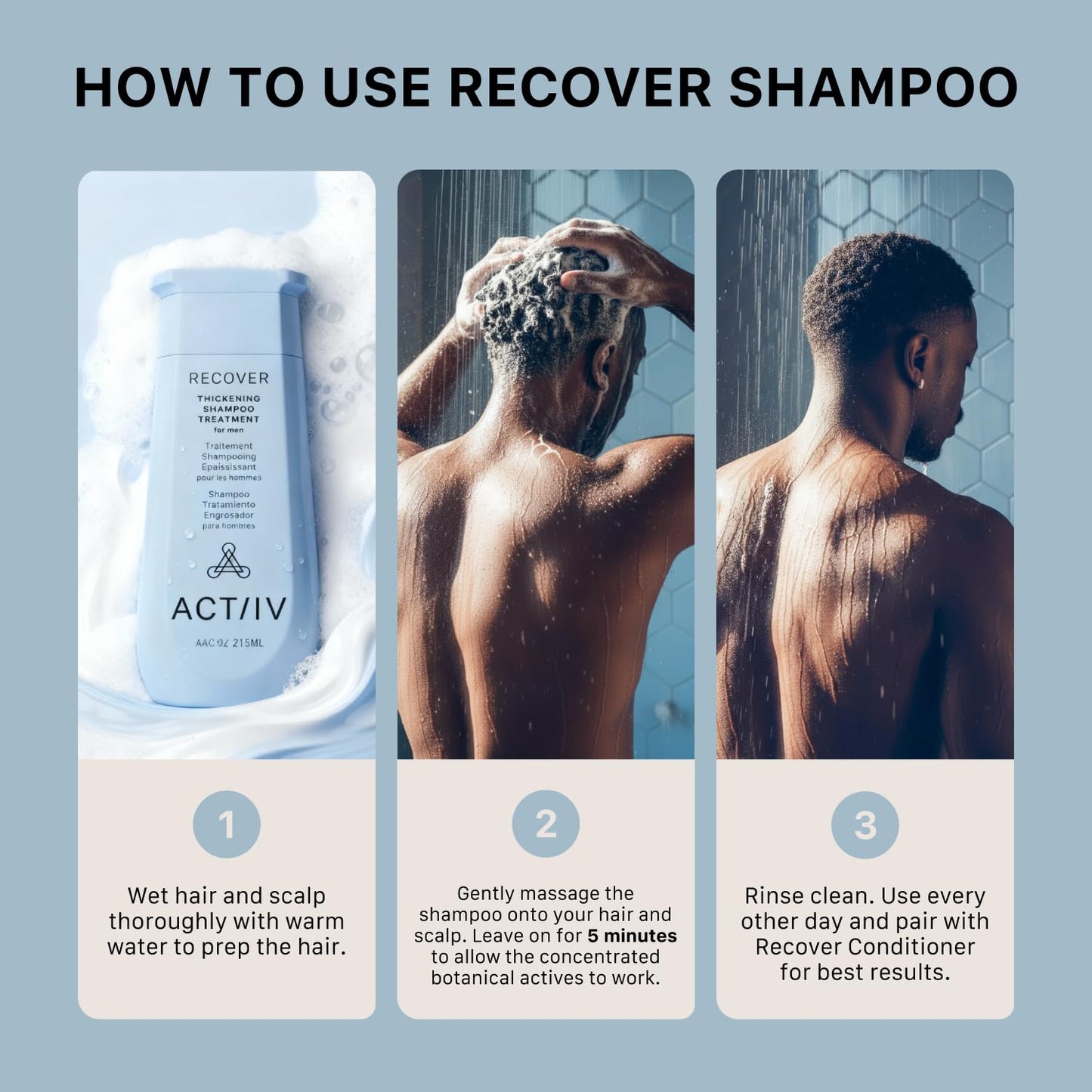 ACTIIV Recover Thickening Shampoo Treatment For Men | Supports the Appearance of Fuller, Healthier-Looking Hair, Supports Scalp Health, Plant-Based Beauty & Personal Care ACTIIV