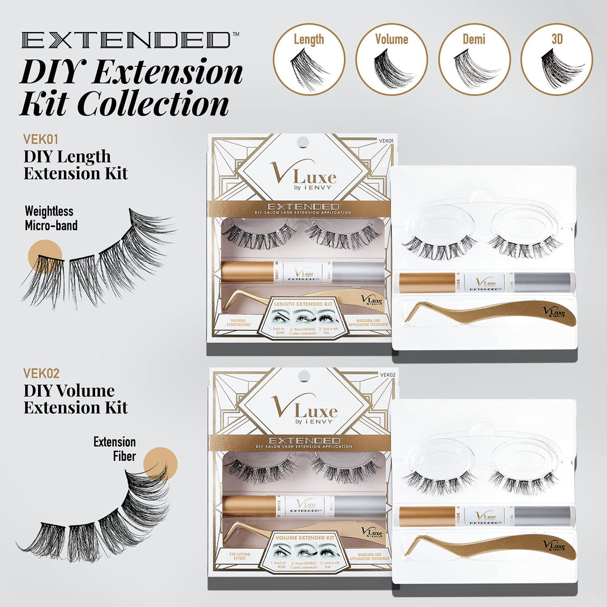 i•ENVY DIY Lash Extension Starter Kit With 10 Natural Lengthening Extended Clusters, Applicator and Bond & Seal - Eye lifting Effect, Feather Light Beauty & Personal Care i•ENVY