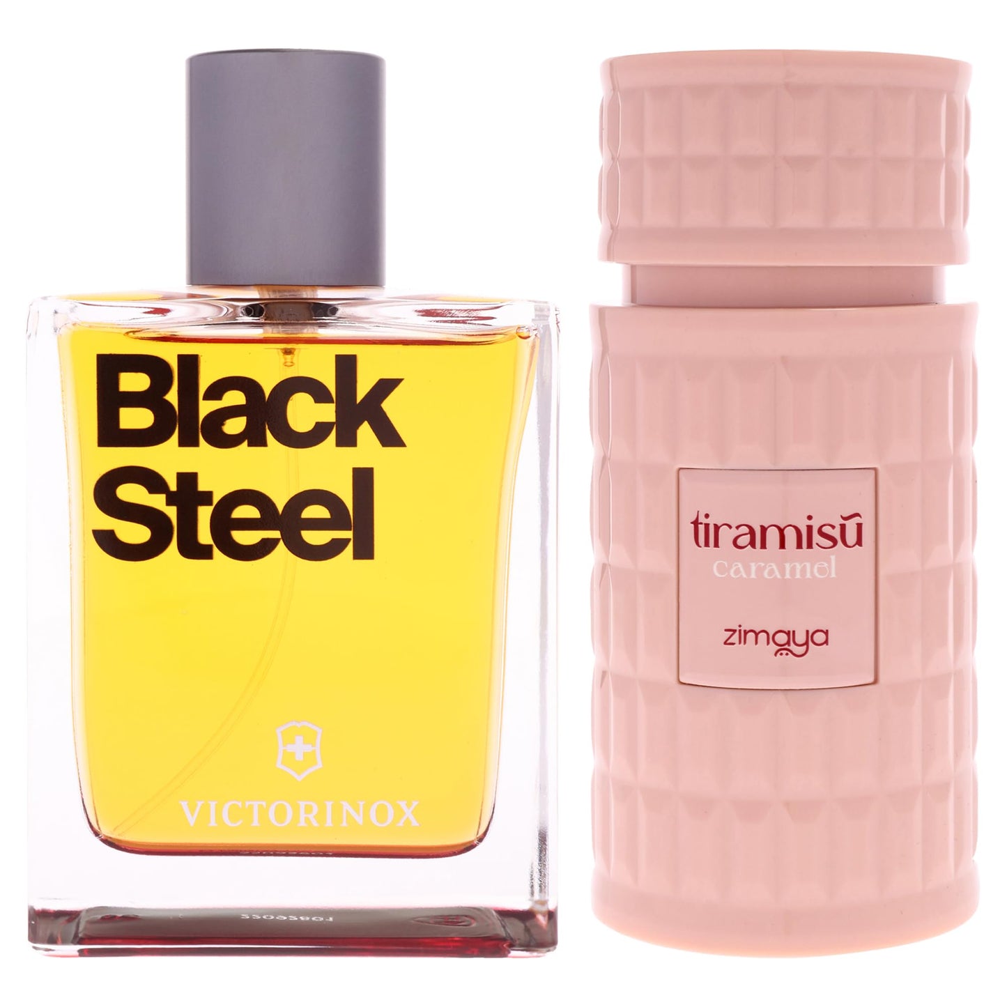 Swiss Army and Zimaya Kit by Various Designers for Unisex - 2 Pc Kit 3.4oz Black Steel EDT Spray, 3.4oz Tiramisu - Caramel EDP Spray Beauty & Personal Care Various Designers