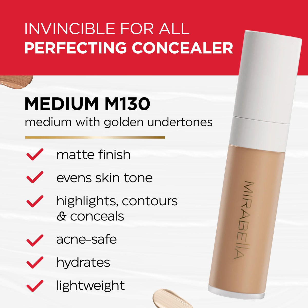 Mirabella Invincible For All Perfecting Under Eye Concealer Full Coverage - Hydrating Makeup Concealer for Dark Circles, Fine Lines & Wrinkles Beauty & Personal Care Mirabella