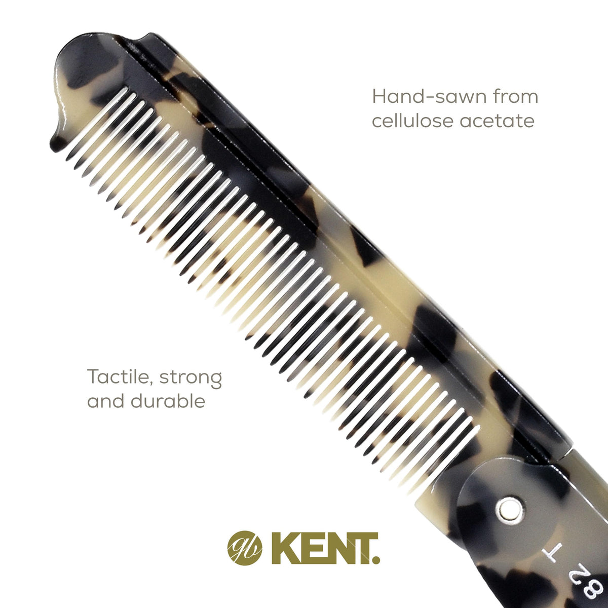 Kent 82T TW Handmade Folding Pocket Comb for Men, Fine Tooth Hair Comb Straightener for Everyday Grooming Styling Hair, Beard or Mustache, Use Dry or