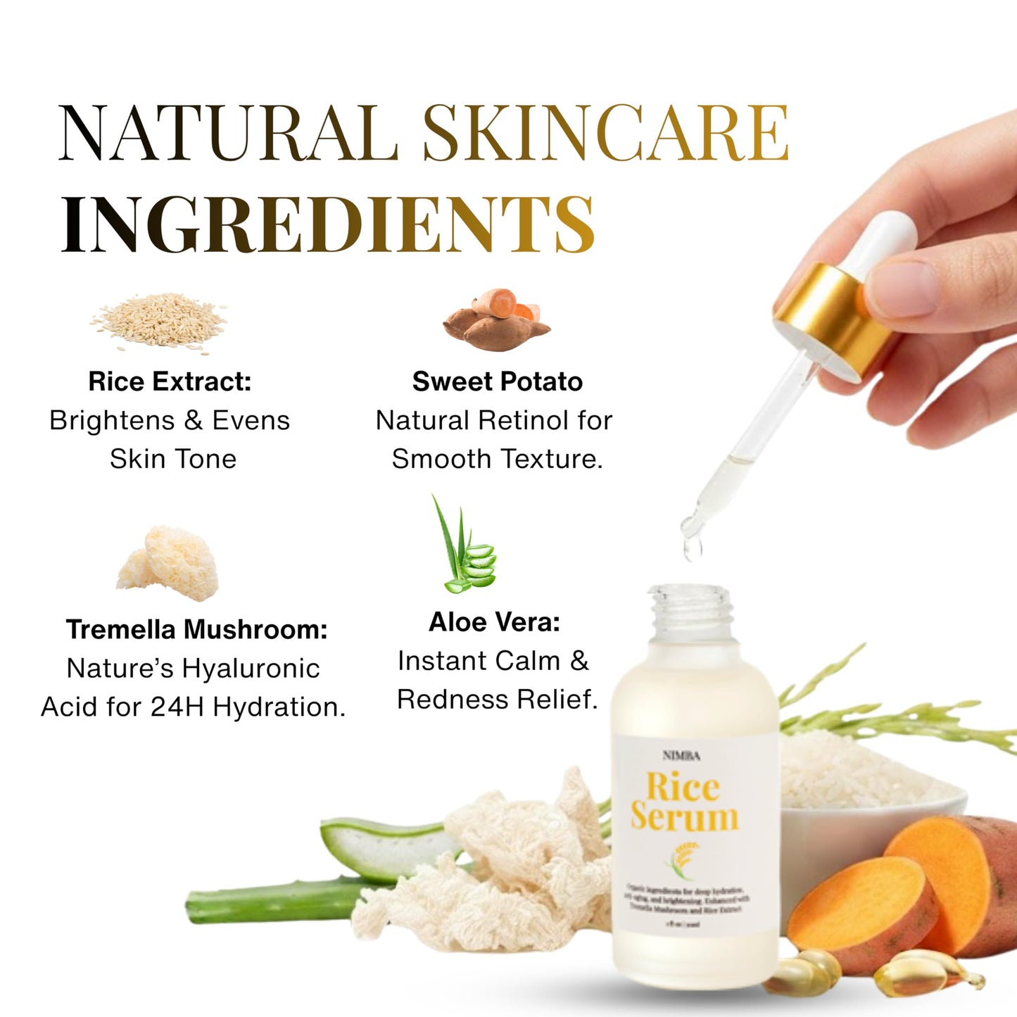 NIMBA Rice Serum for Glass Skin | Premium Anti-Aging Face Serum with Tremella Extract & Sweet Potato | Deep Hydration, Skin Barrier Natural & Handmade Beauty & Personal Care Nimba Cosmetics