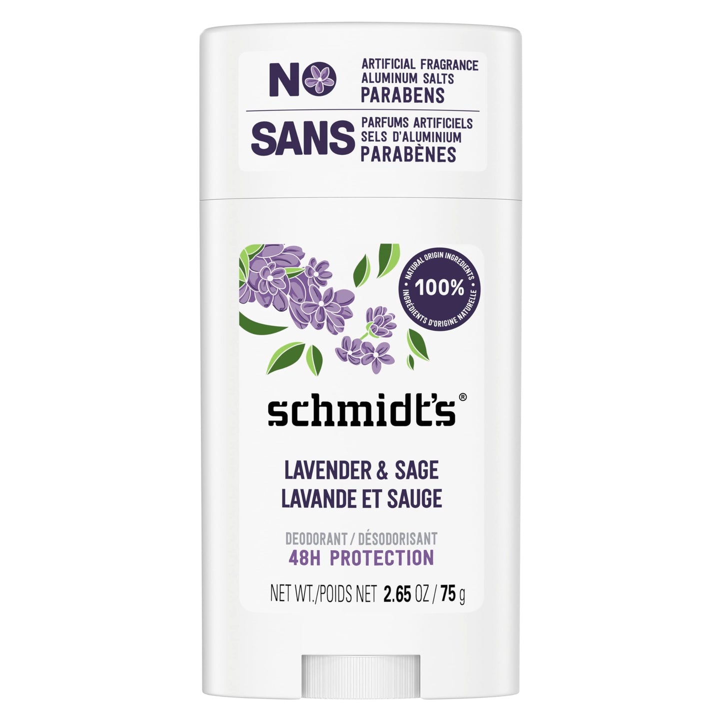 Schmidt's Aluminum-Free Vegan Deodorant Lavender & Sage with 24 Hour Odor Protection, for Women and Men, Natural Ingredients, Cruelty-Free, 2.65 oz Beauty and Personal Care Schmidt's