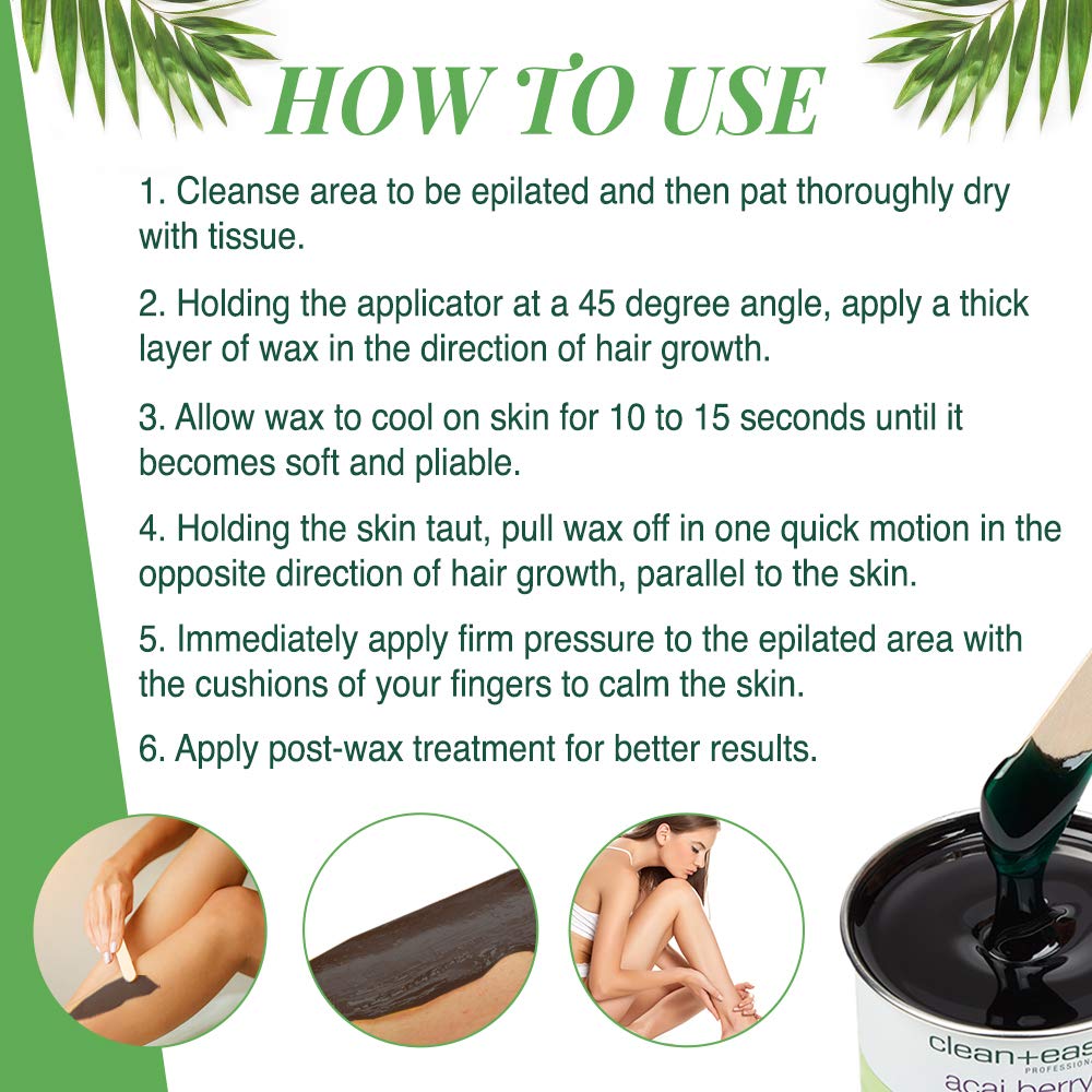 Clean + Easy Acai Berry Hard Wax for Hair Removal - Non-Strip, Depilatory Wax for Painless Full Body, Face, Bikini Brazilian Waxing, Removes Fine Beauty and Personal Care Clean + Easy