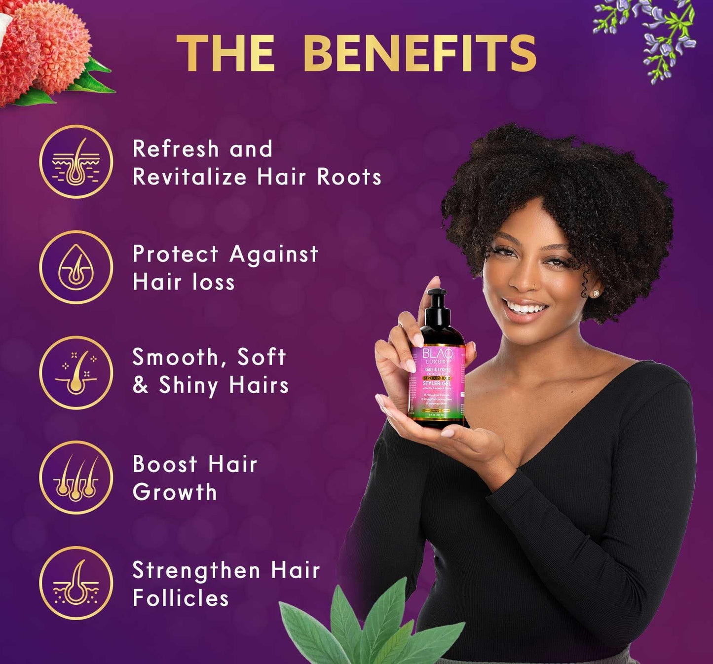 Blaq Luxury Sage & Lychee Strong Hold Styler Gel - Non-Alcoholic and Non-Flaky Formula for All-Day Hold - Biotin Infused - Promotes Hair Repair Beauty & Personal Care Blaq Luxury