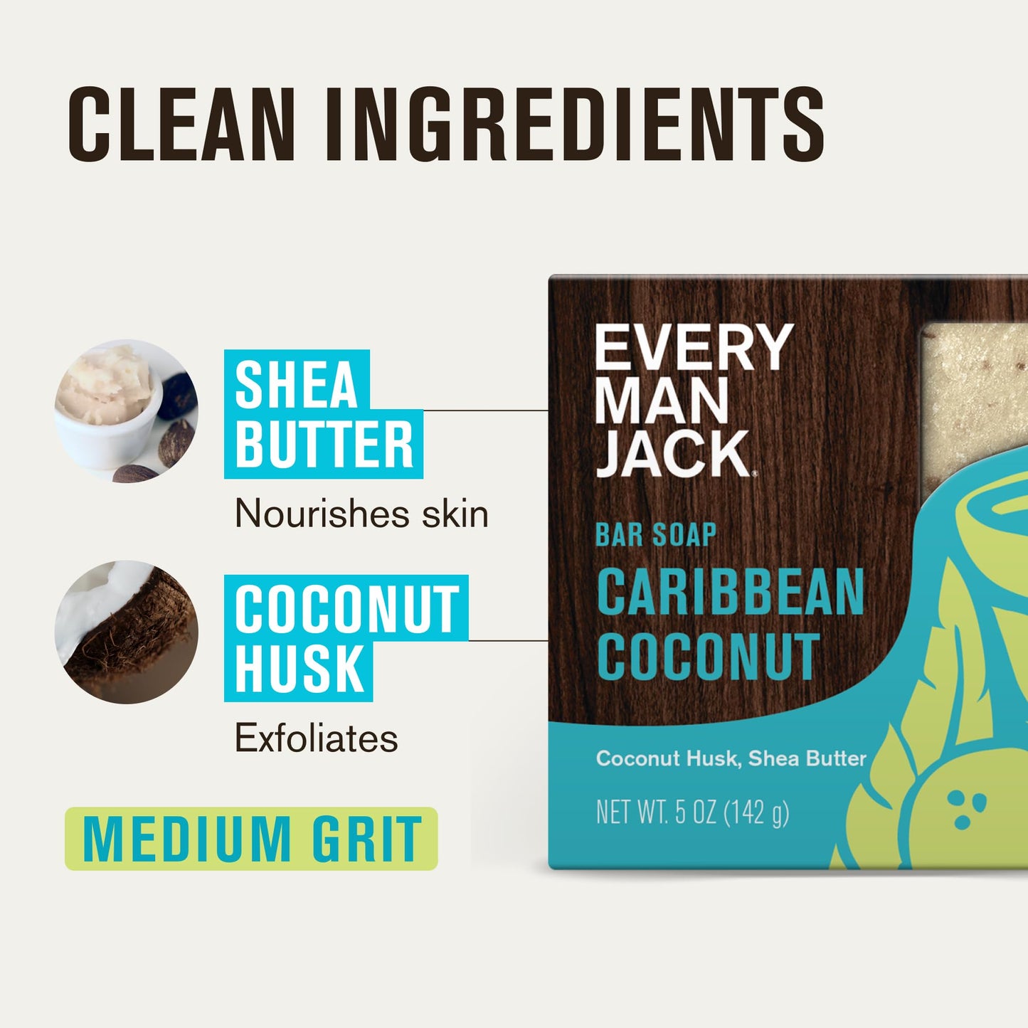 Every Man Jack Cold Processed Mens Bar Soap - Tropical Caribbean Coconut Scent - Deeply Cleans & Hydrates w/Naturally Derived Ingredients - (3 Pack) Beauty & Personal Care Every Man Jack