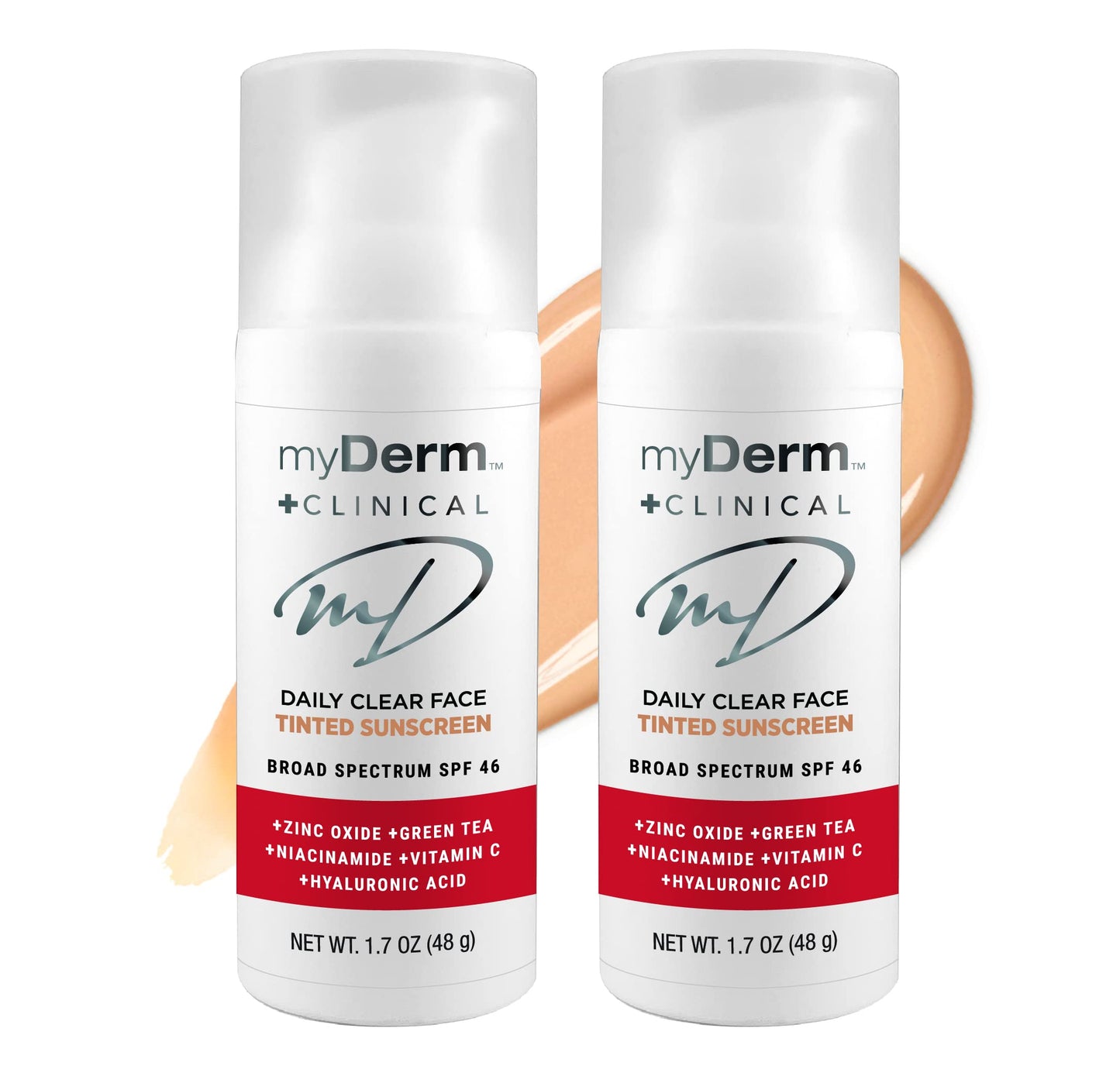 Myderm - Twin Pack Clinical SPF 46 Tinted Zinc Sunscreen Lotion Beauty & Personal Care Myderm