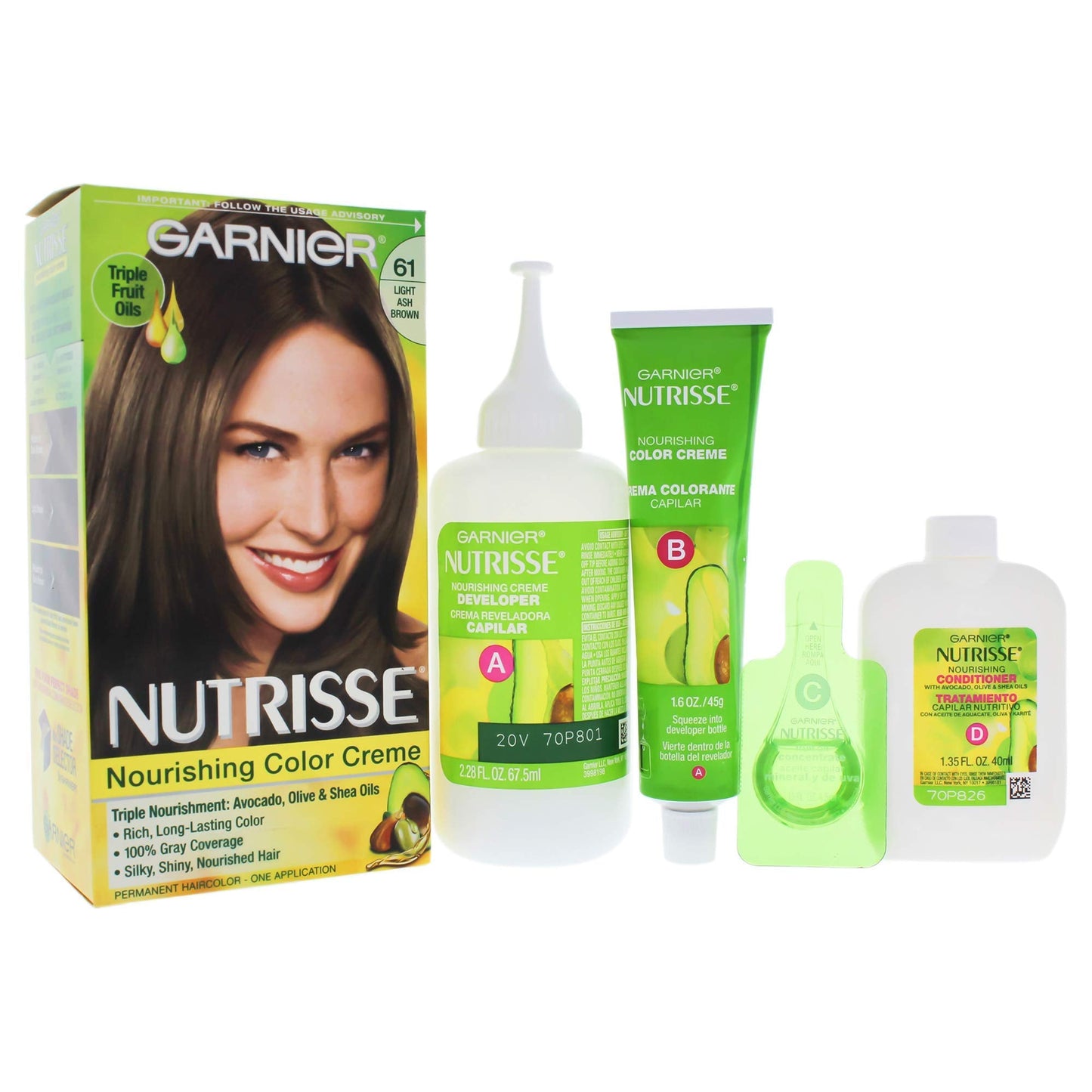 Garnier Nutrisse Nourishing Color Creme # 61 Light Ash Brown Hair Color For Unisex 1 Application Beauty & Personal Care Garnier