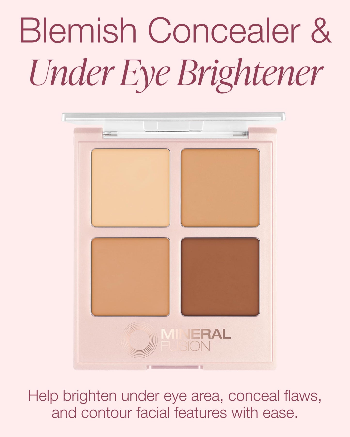 Mineral Fusion Makeup Cream Concealer Eye Palette Quad - 4 Warm to Dark Shades - Decadence - Blemish Concealer & Under Eye Brightener - With Vitamin C Beauty & Personal Care Mineral Fusion