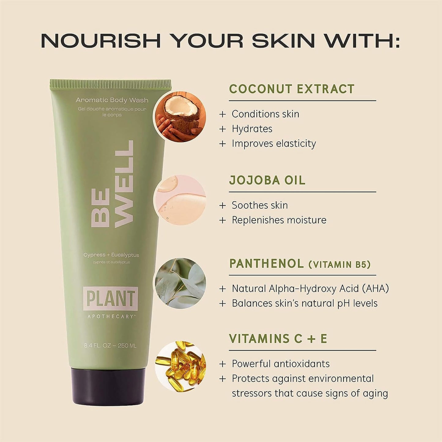 plant apothecary Be Well Sulfate Free Body Wash for Men and Women - Moisturizing Shower Gel with Essential Oils, and Vitamin E, Vitamin B5-8.4 fl oz Beauty & Personal Care plant apothecary