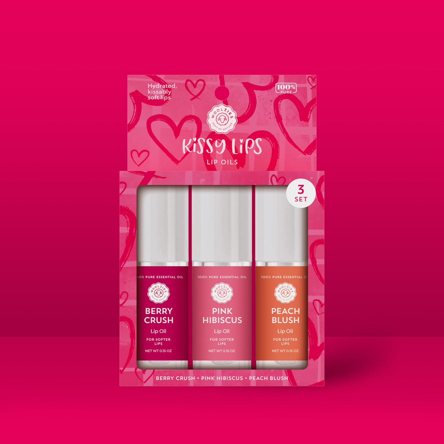 Woolzies All-Natural Lip Oils - Flavored Assortments - Moisturizing with Beautiful Tints Set of 3 (3 Pack, Kissy Lips) Beauty and Personal Care Woolzies