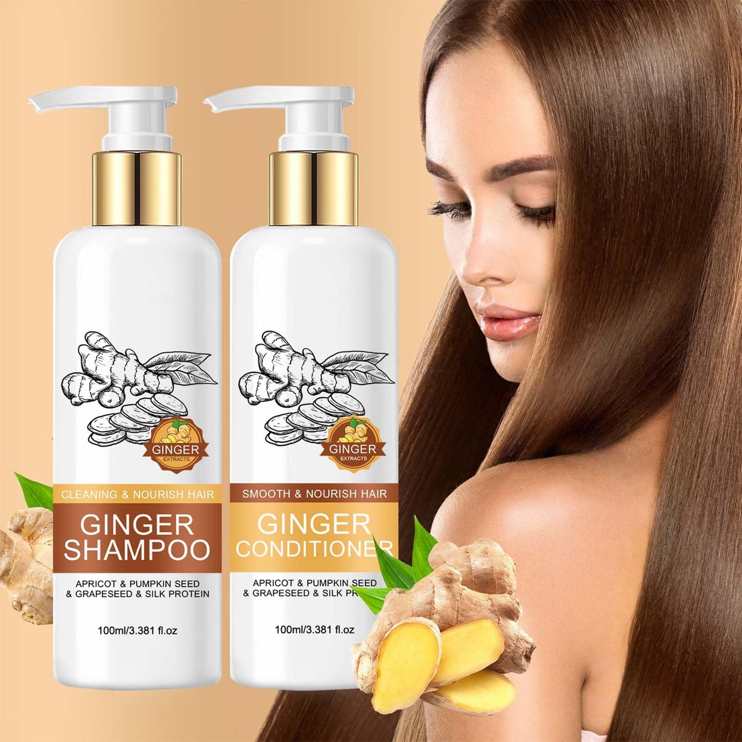 Ginger Shampoo and Conditioner Set, Deep Nourishing Shampoo and Conditioner for Hair Growth, Scalp Care, Frizz Control, and Damage Repair, Adds Shine Beauty & Personal Care TUOSHITONG