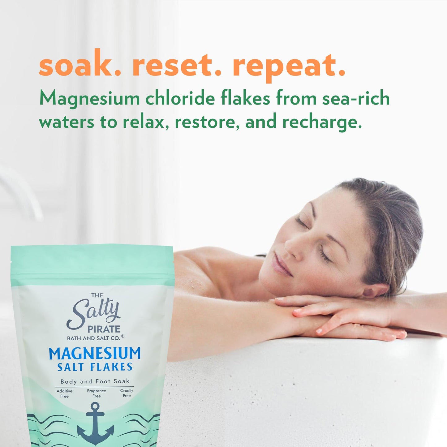 Magnesium Salt Flakes - Magnesium Chloride Flakes for Bath Soaks, Alternative to Epsom Salts for Foot & Body, for Relaxation and Skin Hydration, 1.75 Beauty and Personal Care The Salty Pirate Bath and Salt Co.