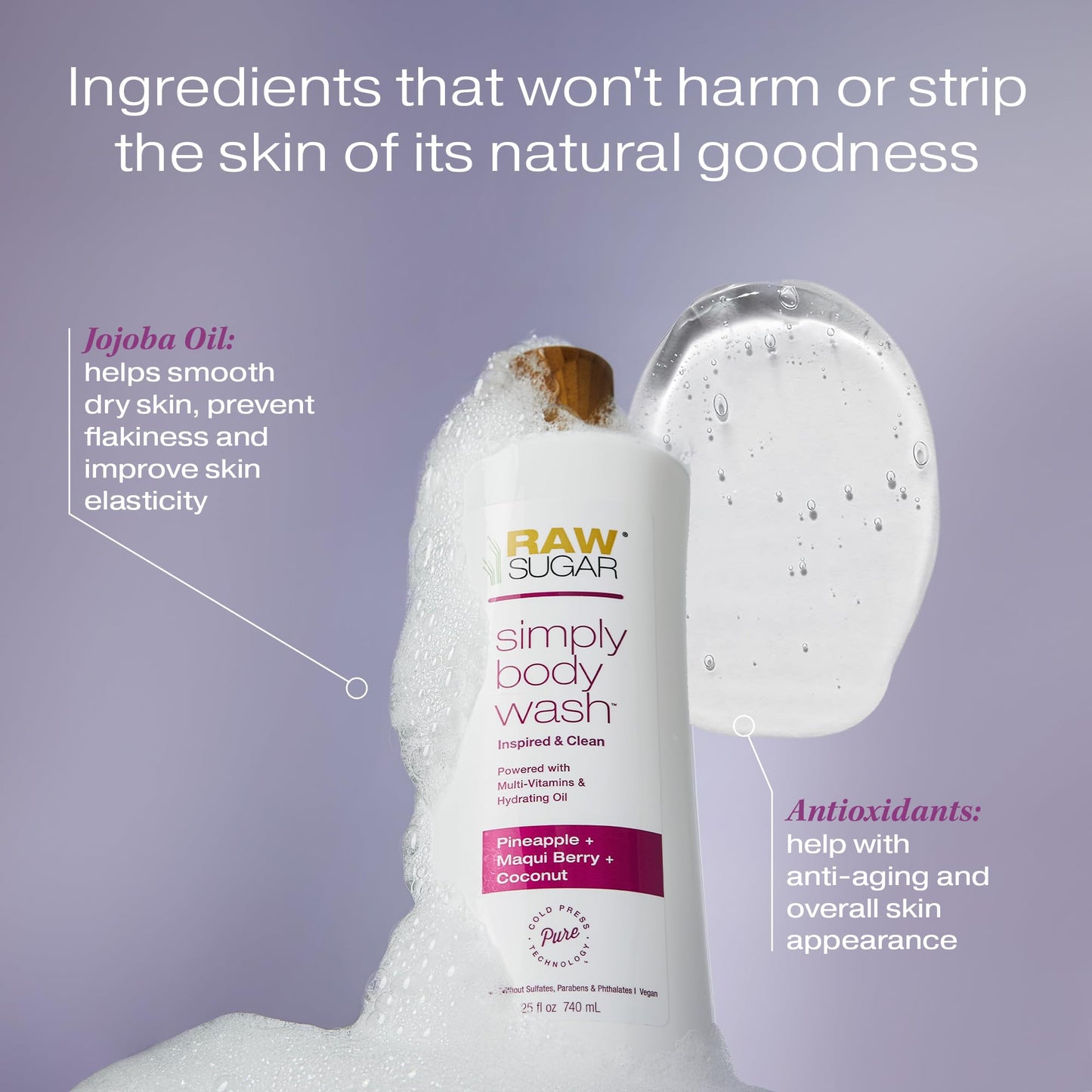 RAW SUGAR Simply Body Wash, (25 Fl Oz, Pack of 1) Bath Soap, Formulated without Sulfates & Parabens (Pineapple + Maqui Berry + Coconut) Beauty & Personal Care RAW SUGAR